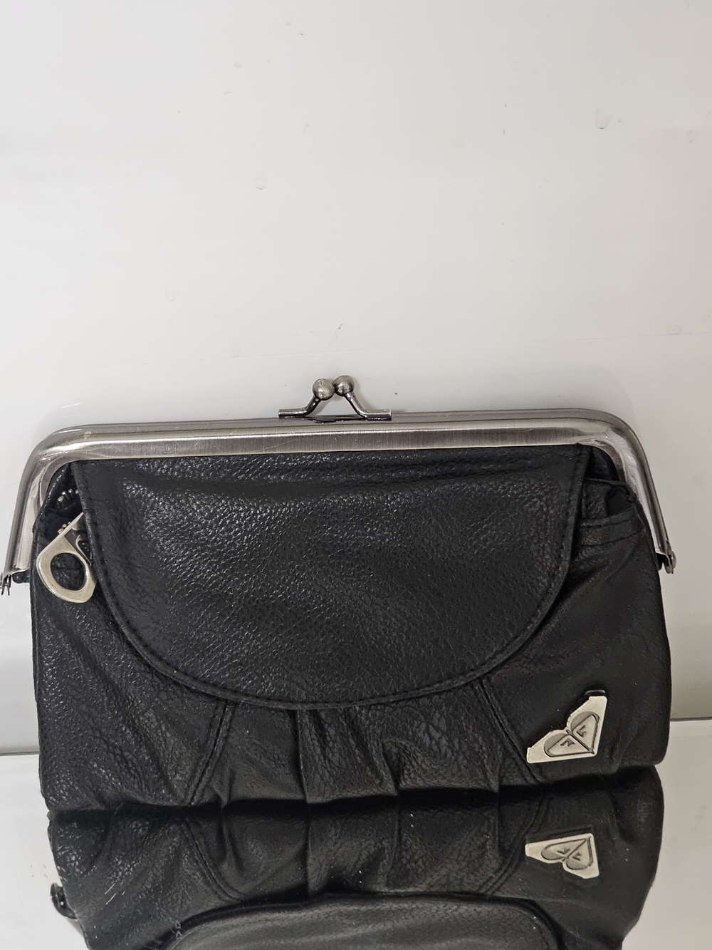 Roxy Black Leather Y2K Frame-Clasp Wallet